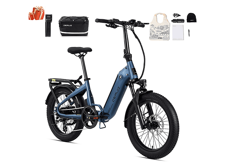 DERUIZ Peridot 1.0 Gen. Kompakt-/Faltrad (Laufradgröße: 20 Zoll, Rahmenhöhe: 36 cm, Unisex-Rad, 500Wh, Blau)