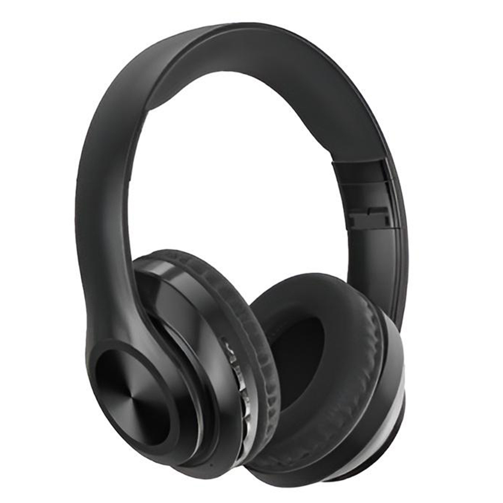 Schwarze Over-Ear-Kopfhörer, ein modernes Design mit gepolsterten Ohrmuscheln und einem Bügel. Der Hintergrund ist weiß.