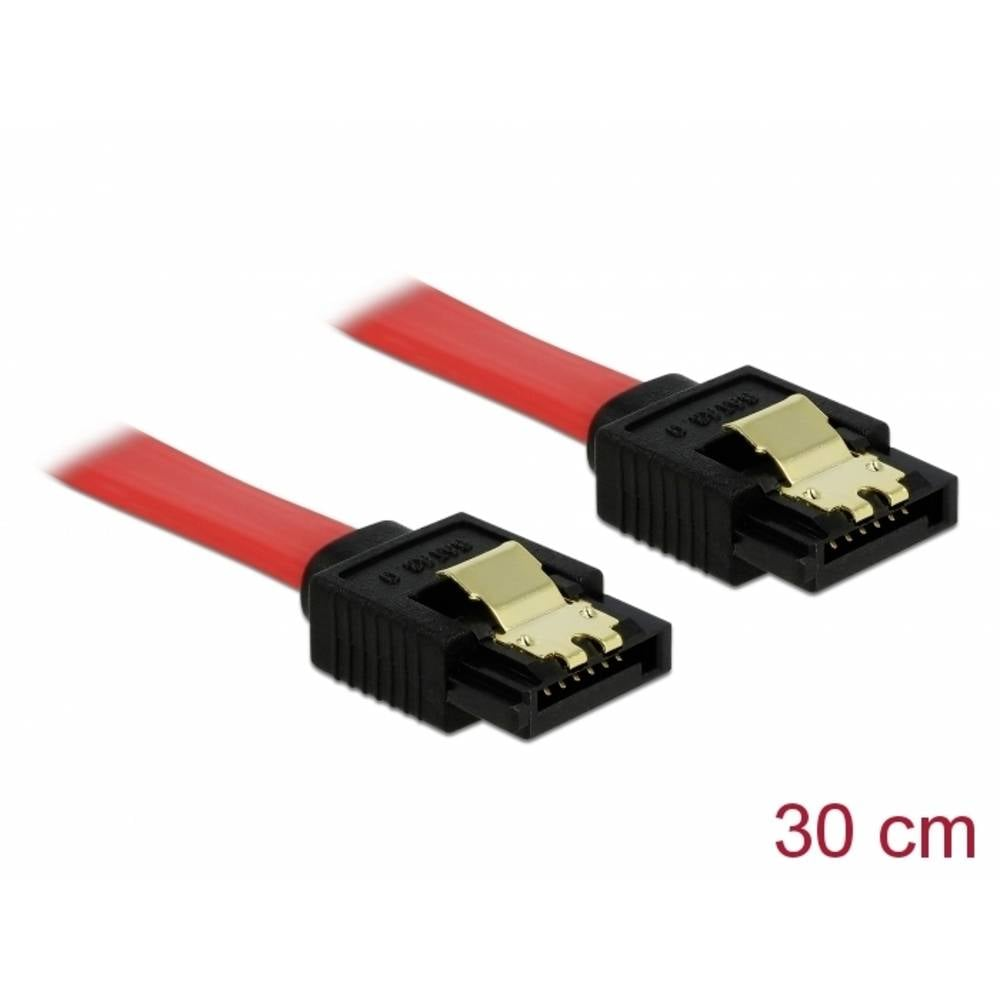 Due cavi SATA con connettori neri e pin dorati, cavi rossi, su sfondo bianco. Testo '30 cm' in basso a destra.