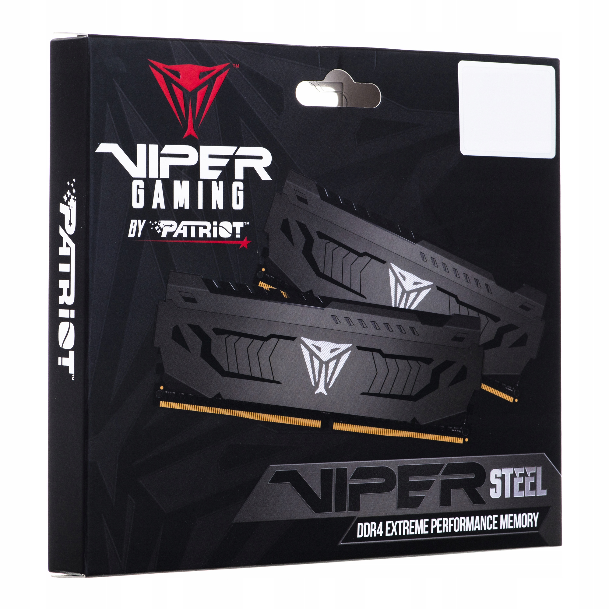 Pudełko z pamięcią RAM Viper Gaming. Pudełko jest czarne z białymi i czerwonymi logo. DDR4 Extreme Performance Memory.