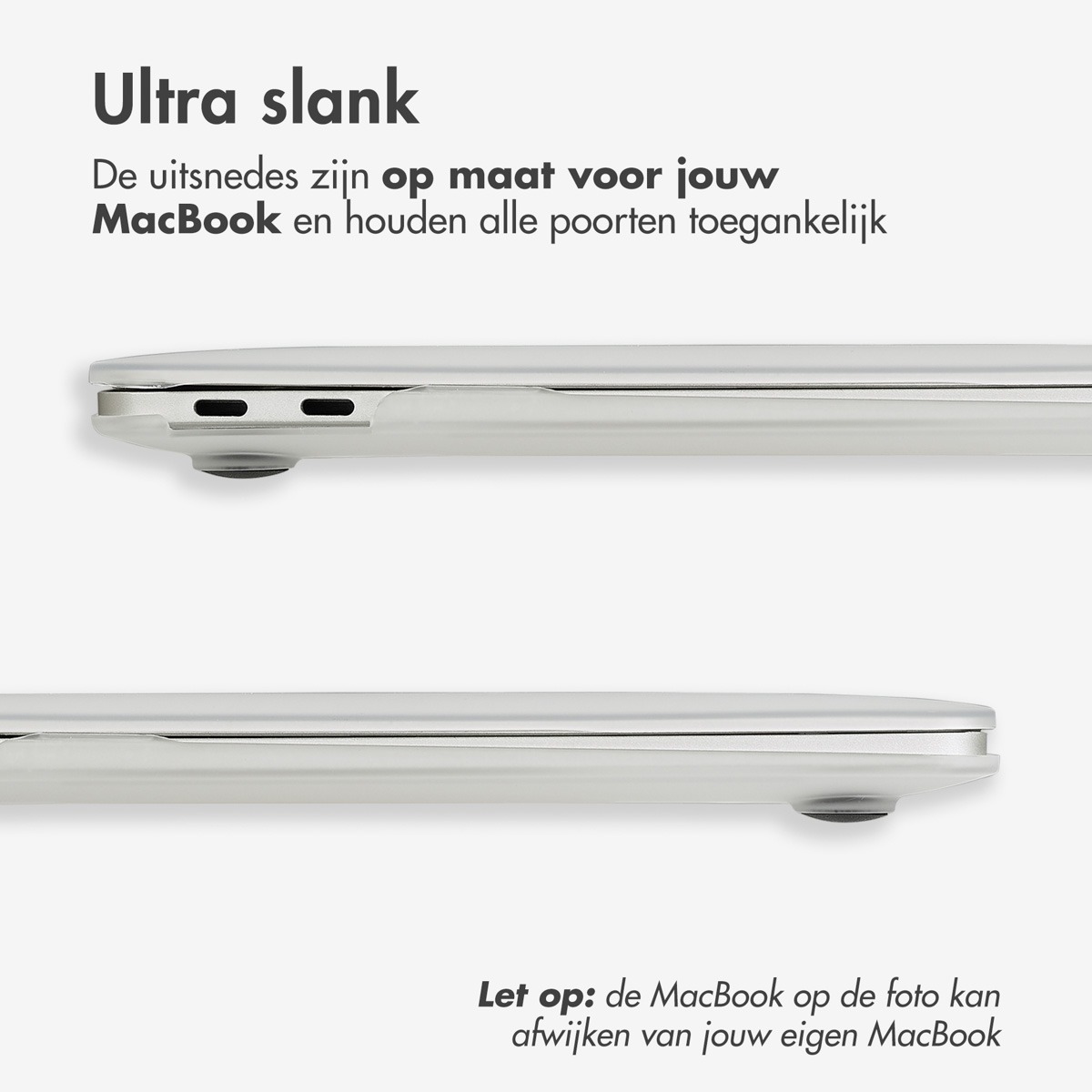 Two silver laptops are displayed. The top one shows the side with ports. Text says 'Ultra slim' and 'MacBook'.