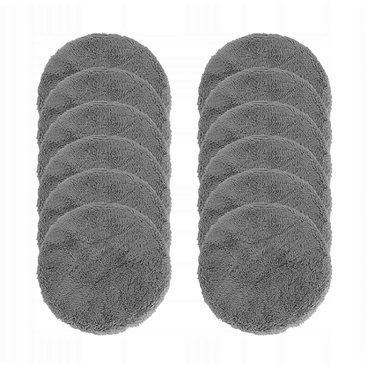 Dwa stosy szarych, okrągłych nakładek czyszczących. Każdy stos ma 8 nakładek, ułożonych na białym tle.