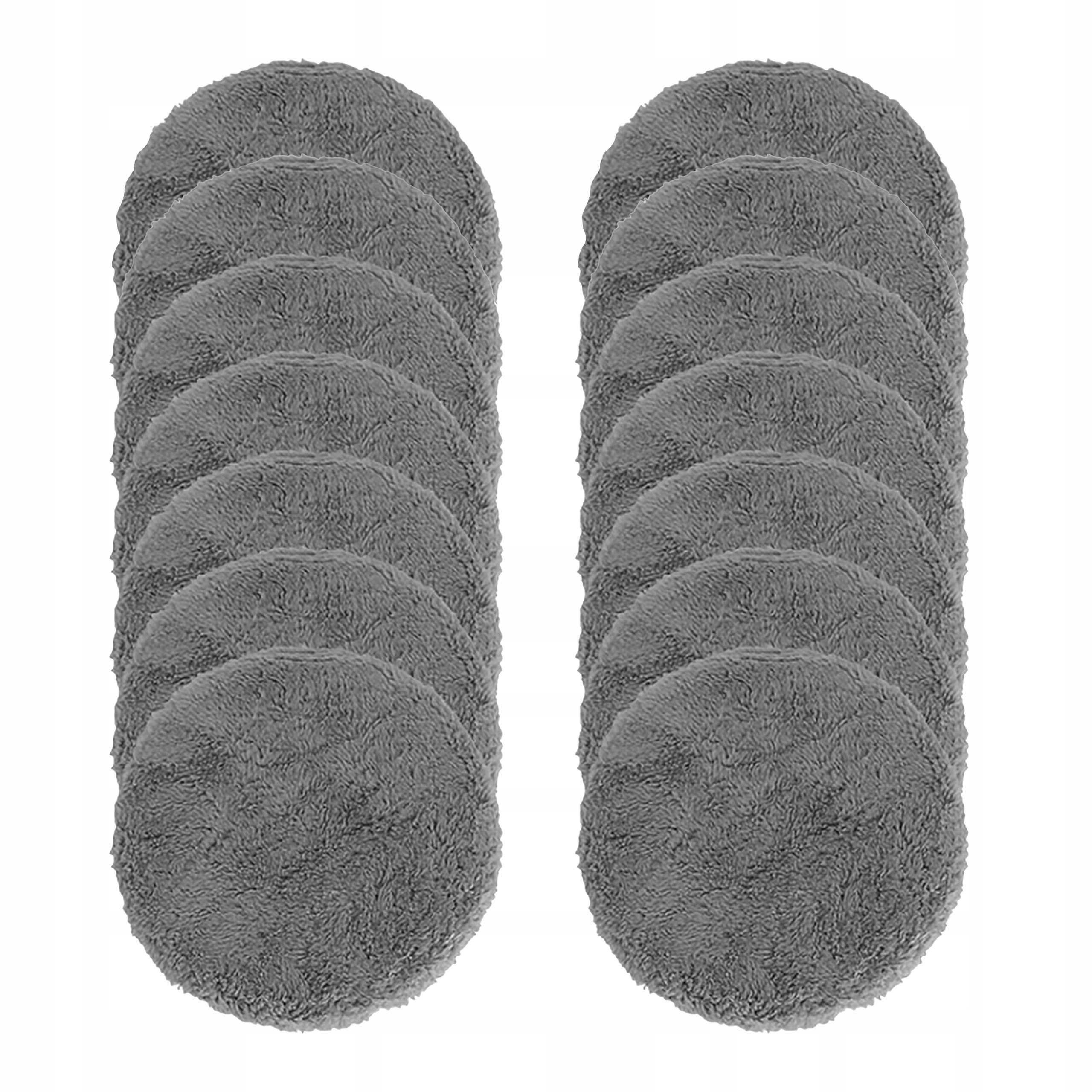 Dwie kolumny szarych, okrągłych nakładek czyszczących na białym tle.