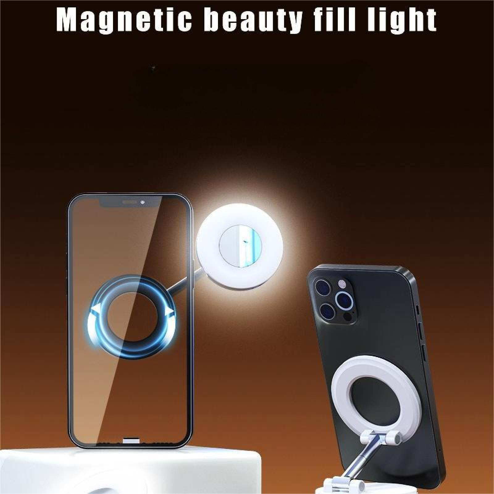 Zwei Telefone mit Magnetlichtern. Ein Telefon hat ein Ringlicht auf dem Bildschirm, das andere hat ein Ringlicht auf der Rückseite.