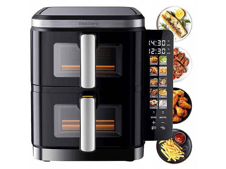 WEBBER AF901 DEUX | Airfryer - Zwart, Roestvrijstaal - 8 l - 2800 W ...