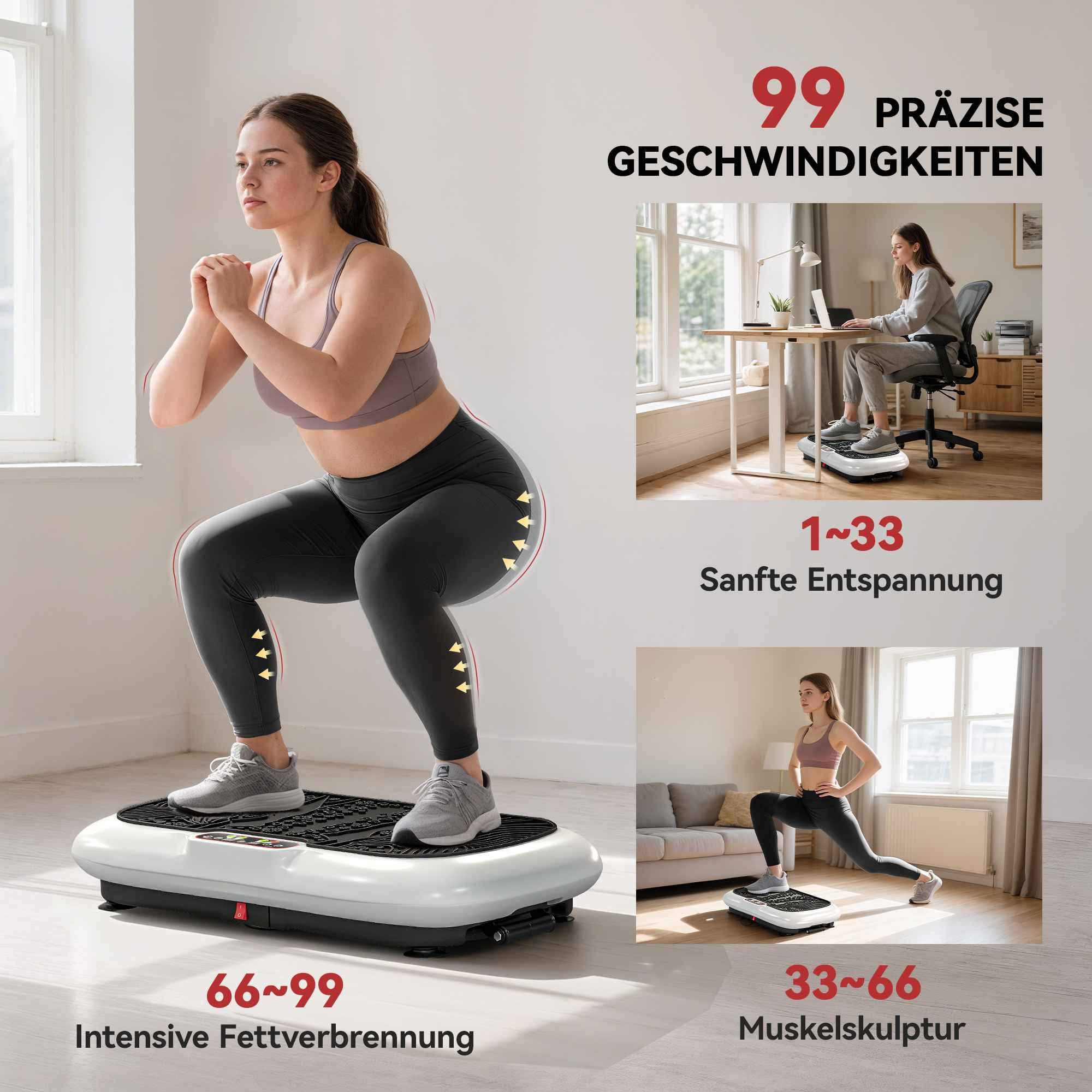 UWOT Vibrationstraining 99 Stufen 120kg Vibrationsplatte, Weiß