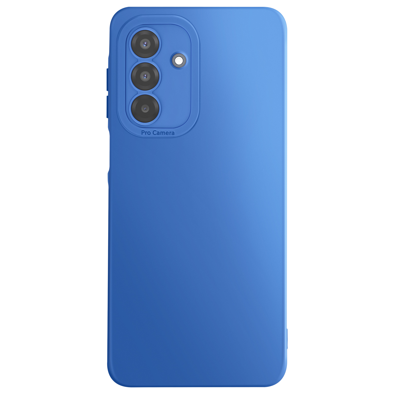 Coque de téléphone bleue avec trois objectifs. Les mots 'Pro Camera' sont imprimés en dessous.