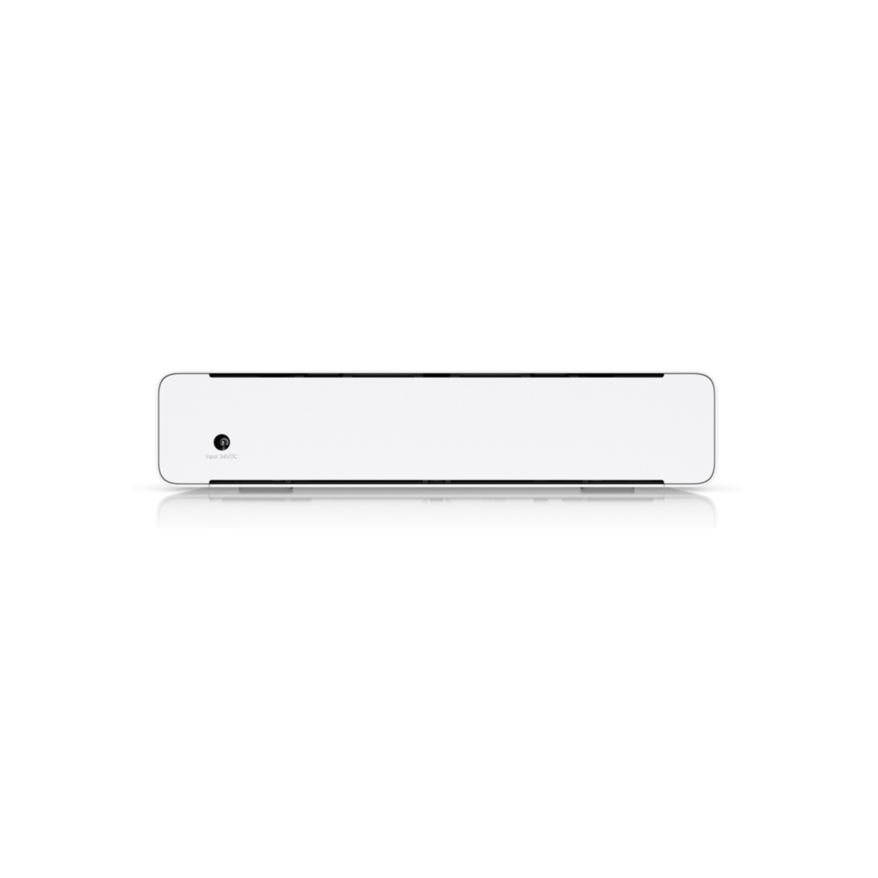 Un dispositivo blanco y rectangular con parte superior e inferior negras y un pequeño botón negro. El fondo es blanco.