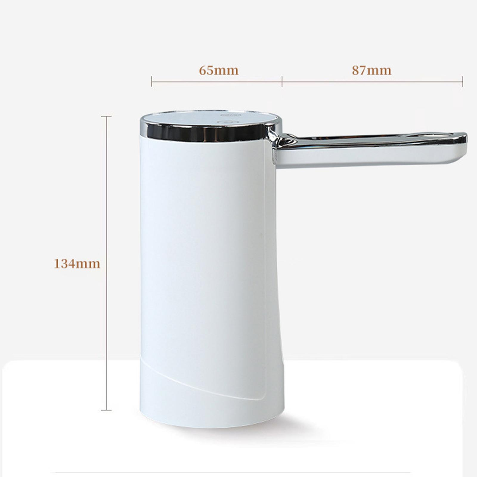 Weißer elektrischer Wasserspender mit silbernem Auslauf. Maße sind beschriftet: 65 mm, 87 mm und 134 mm.