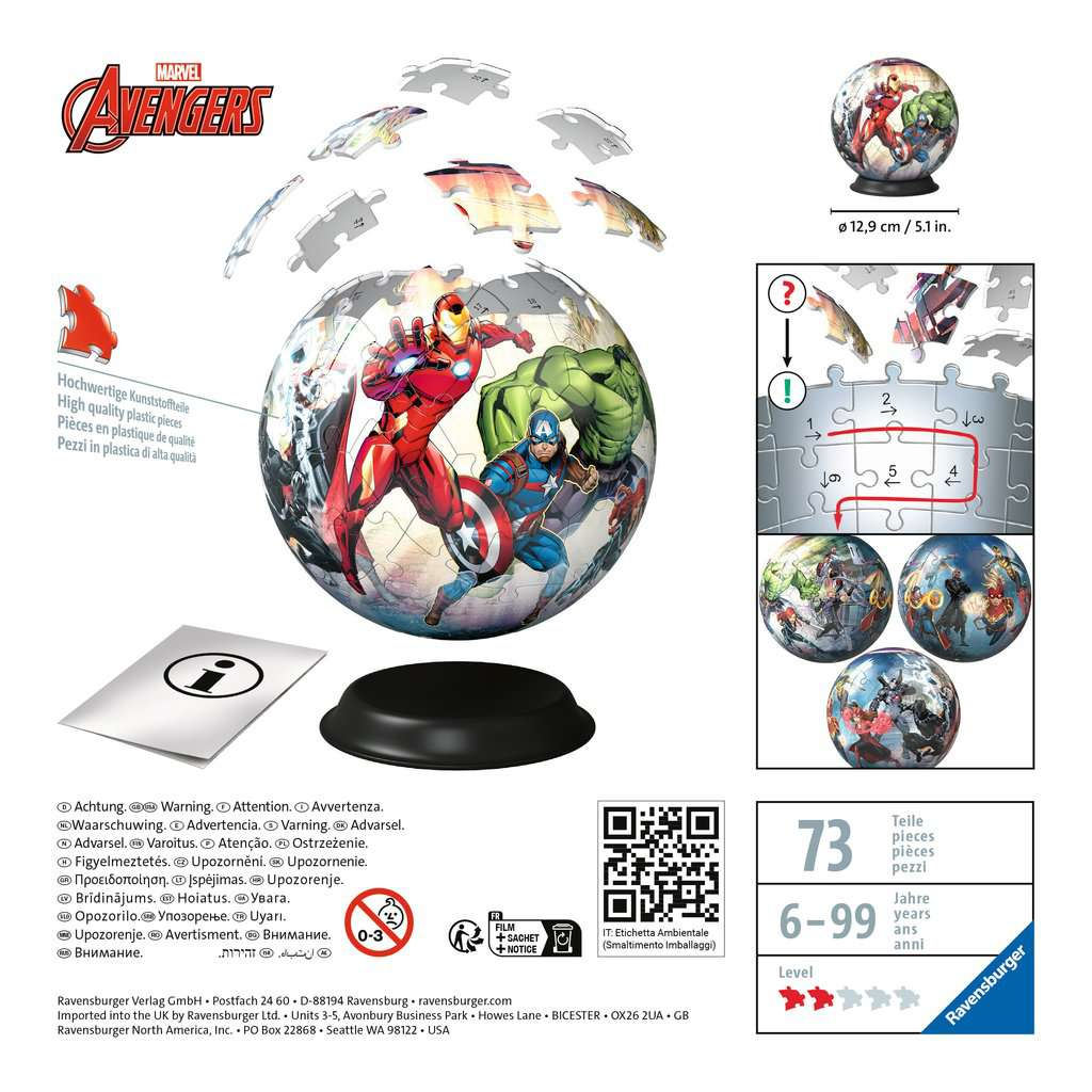Puzzle 3D Marvel Avengers. Zawiera Iron Mana, Hulka i Kapitan Amerykę. Zawiera elementy i podstawę.