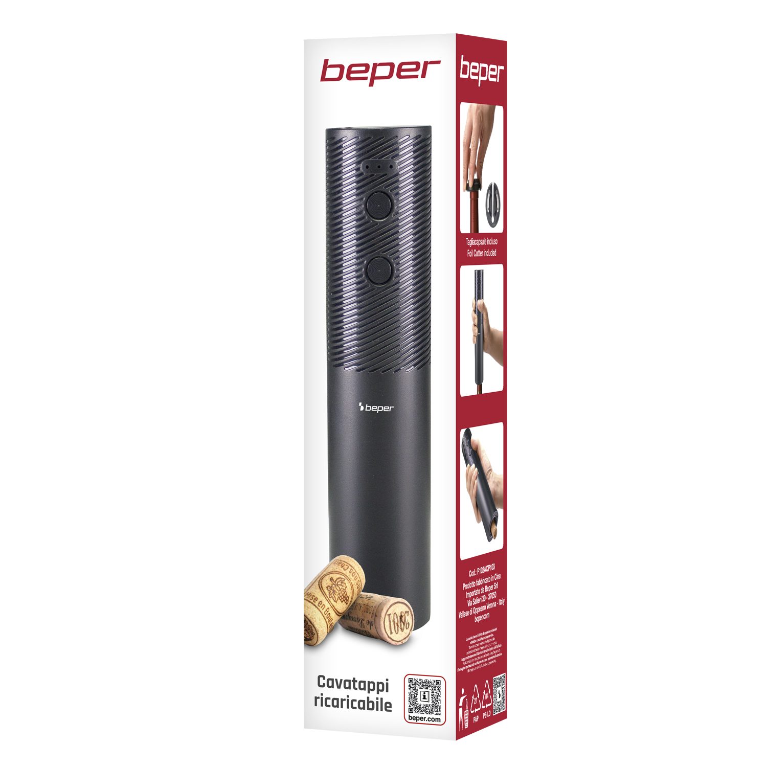 Marchpower Cavatappi Elettrico Ricaricabile USB-C 2 In 1 – Apri Vino In 7 Secondi Con Tagliafoglio Magnetico – 2200mAh Per 120 Aperture, Kit Regalo