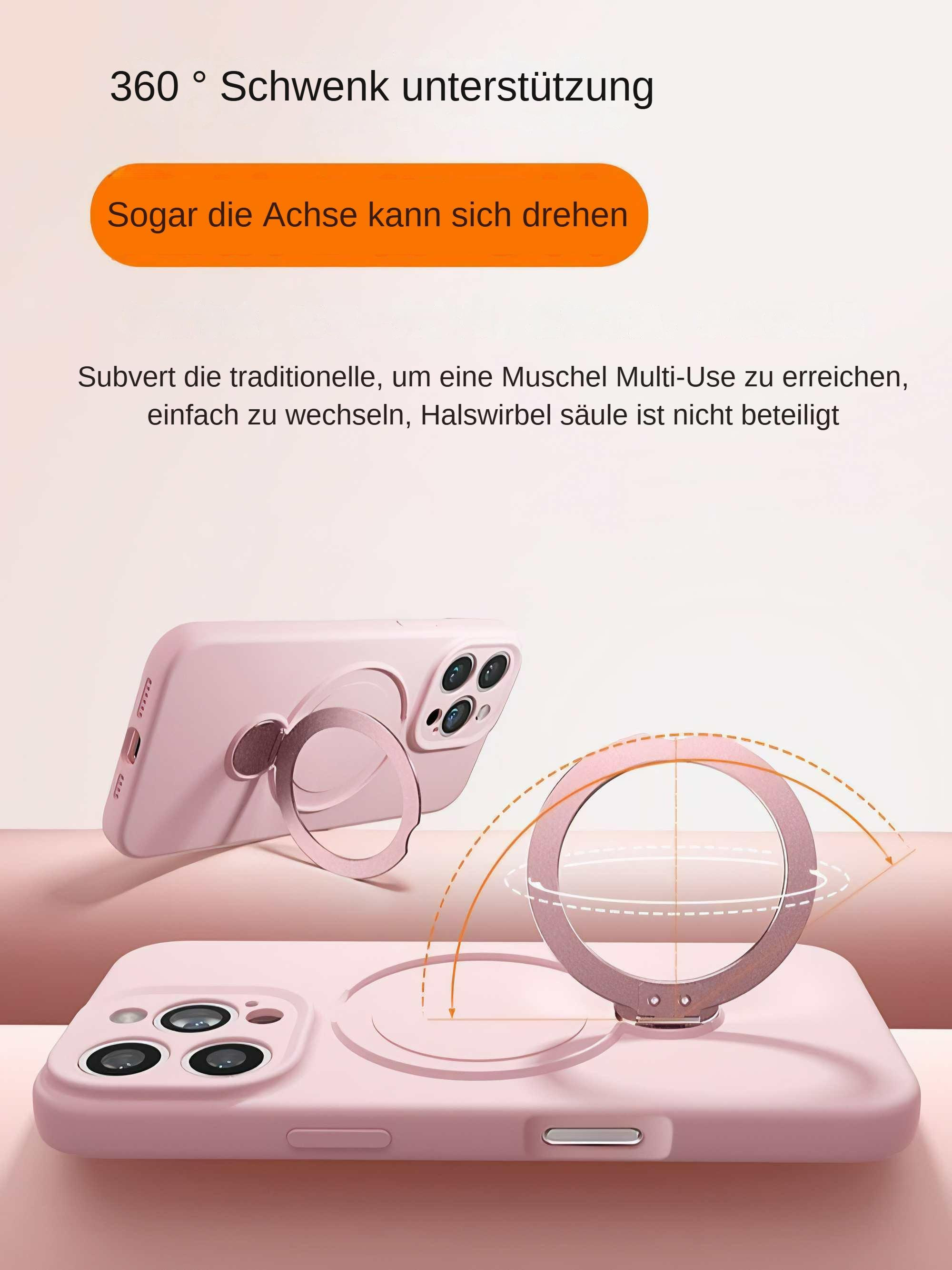 Rosa Handyhülle mit Ringständer. Enthält deutschen Text. Der Ständer dreht sich um 360 Grad.
