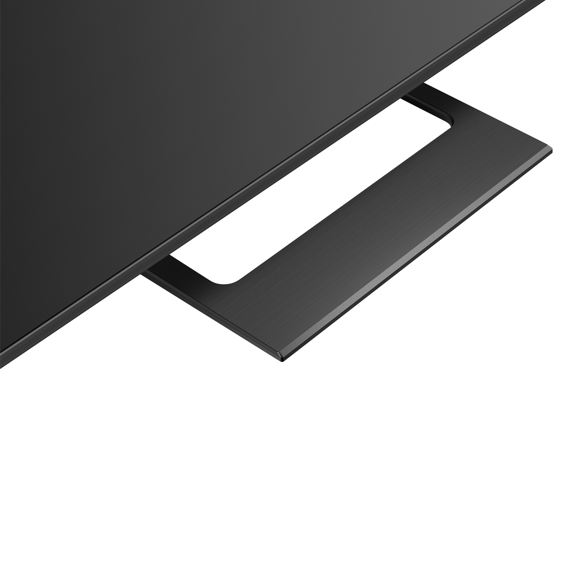 Zbliżenie czarnego stołu z prostokątnym uchwytem. Białe tło.