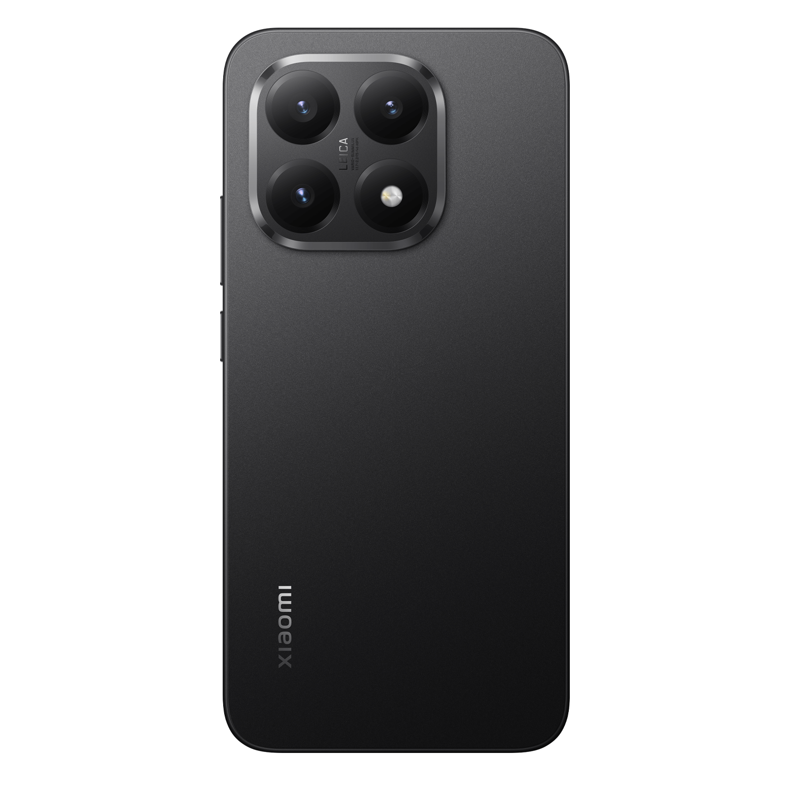 Czarny smartfon z czterema obiektywami i marką Leica. Logo Xiaomi na dole.