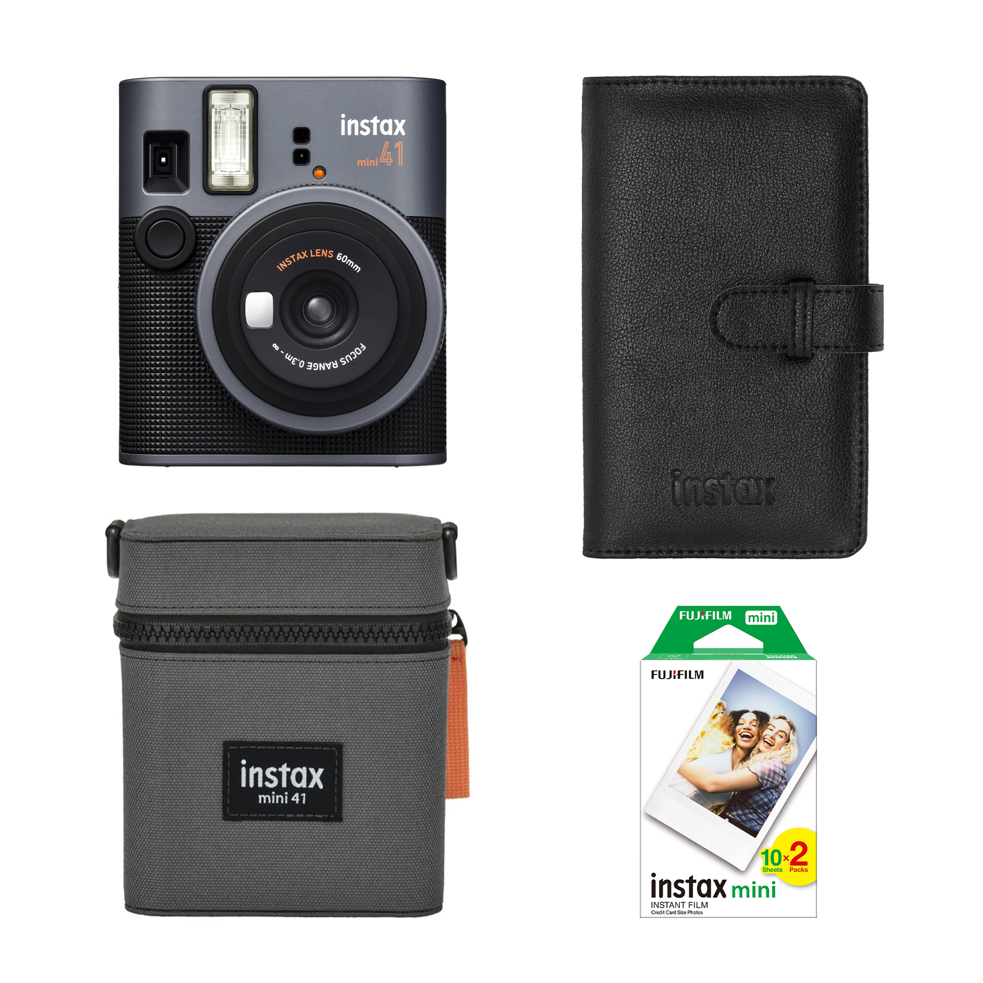 FUJIFILM Instax Mini 41 Şipşak Fotoğraf Makinesi 20'li Film Çanta ve Laporta Albüm Hediye Seti Siyah