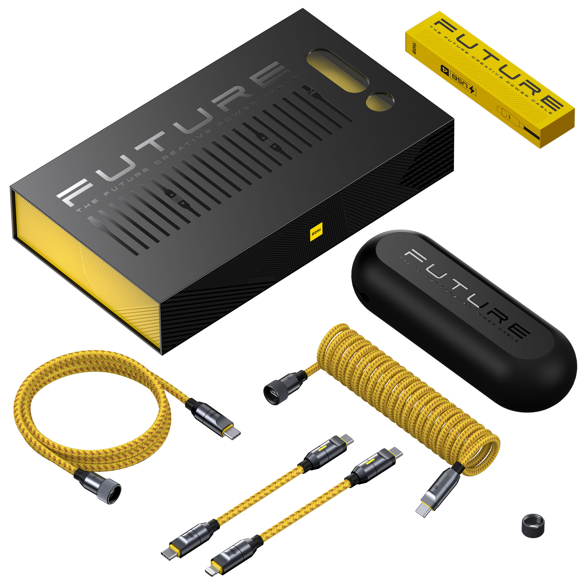 AOHI The Future Creative Power USB-C to USB-C Apple Lightning Modüler 2,6m 240W Set Şarj Kablosu Sarı