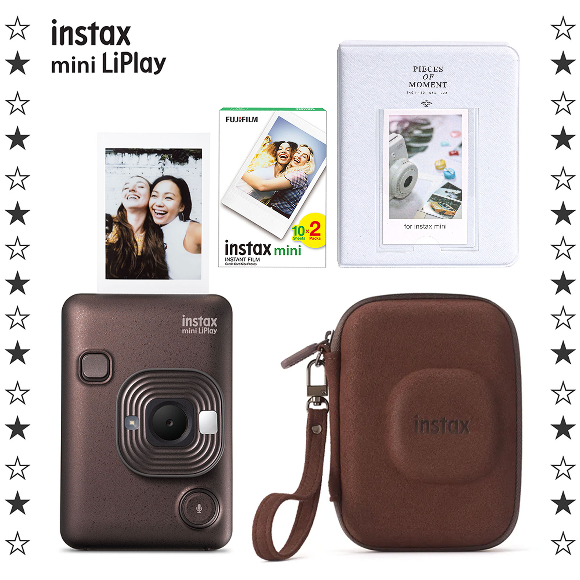 FUJIFILM Instax Mini LiPlay Fotoğraf Makinesi 20'li Film Albüm ve Çanta Hediye Seti Kahverengi