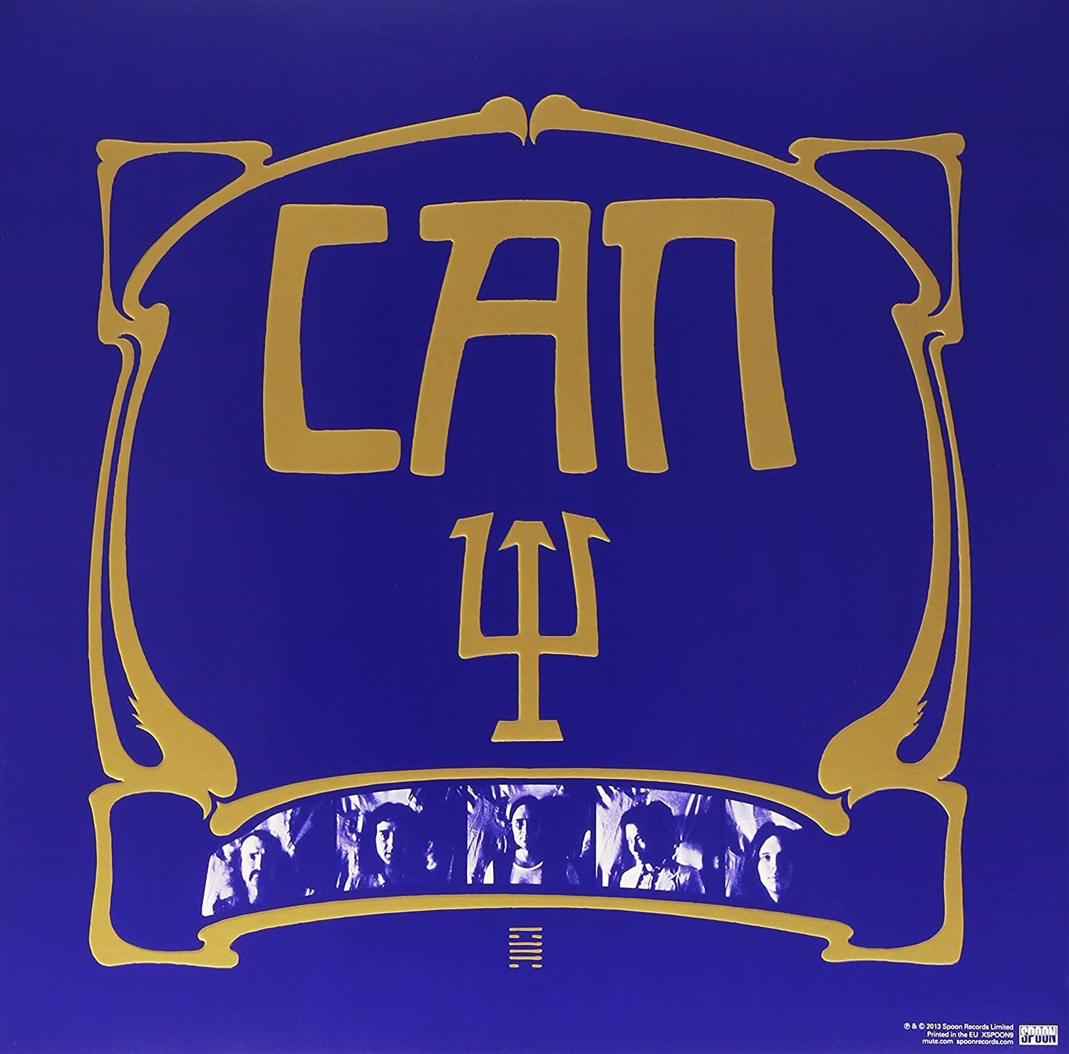 Copertina dell'album: testo 'CAN' dorato, simbolo del tridente, ritratti dei membri della band su sfondo blu. Cornice dorata.