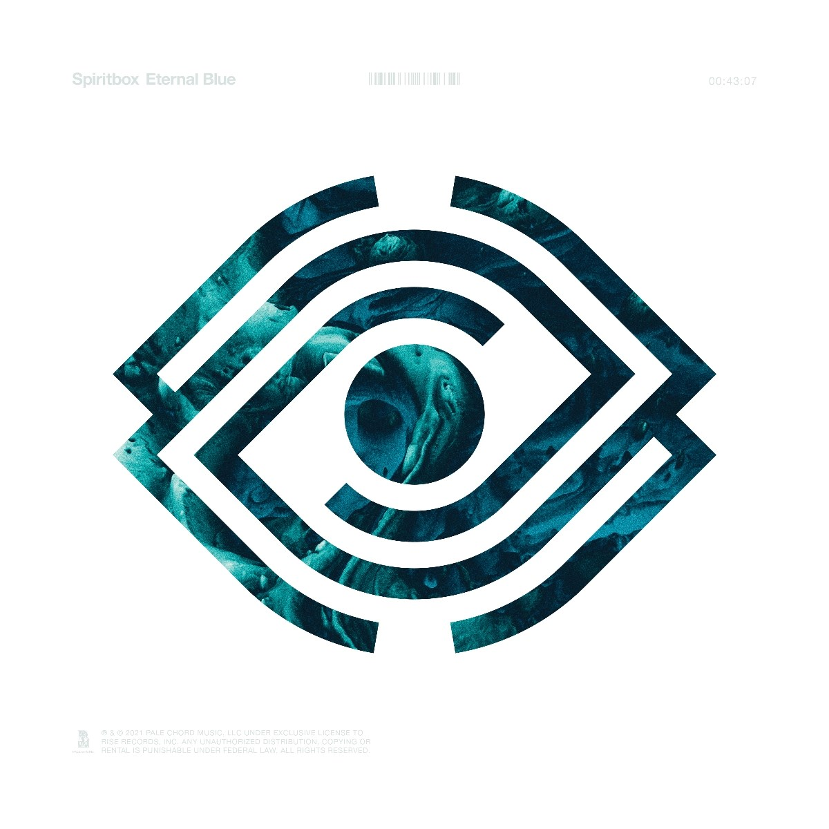 Copertina dell'album con un disegno di occhio turchese su sfondo bianco. L'occhio è geometrico con motivi turchesi a spirale all'interno.