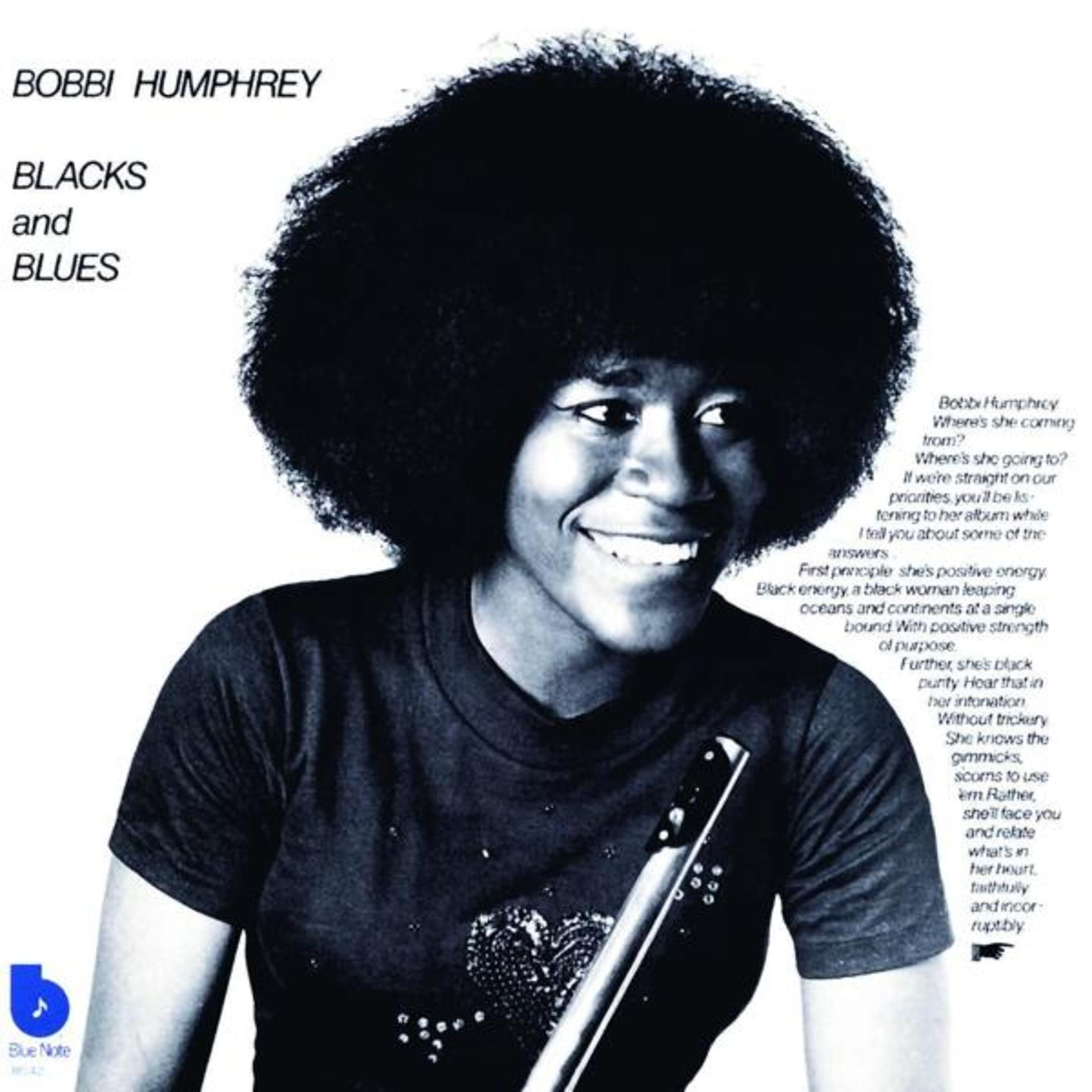 Copertina dell'album di Bobbi Humphrey. Sorride, ha un grande afro e indossa una camicia nera. Testo: Blacks and Blues.