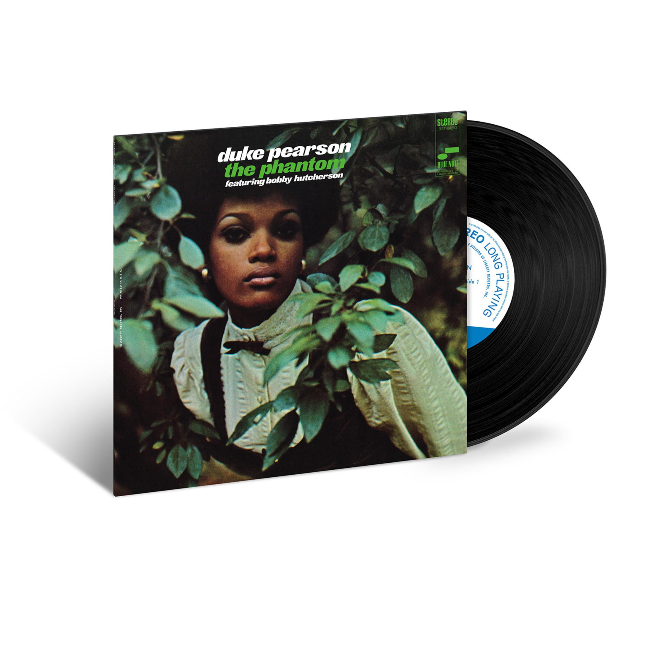 Copertina dell'album 'Duke Pearson The Phantom', con una donna tra le foglie. Un disco in vinile è visibile.