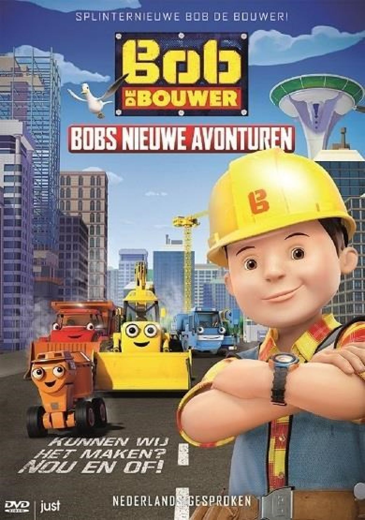 Poster van Bob de Bouwer. Bob draagt een gele helm. Bouwmachines op de achtergrond. Een vogel vliegt in de lucht.