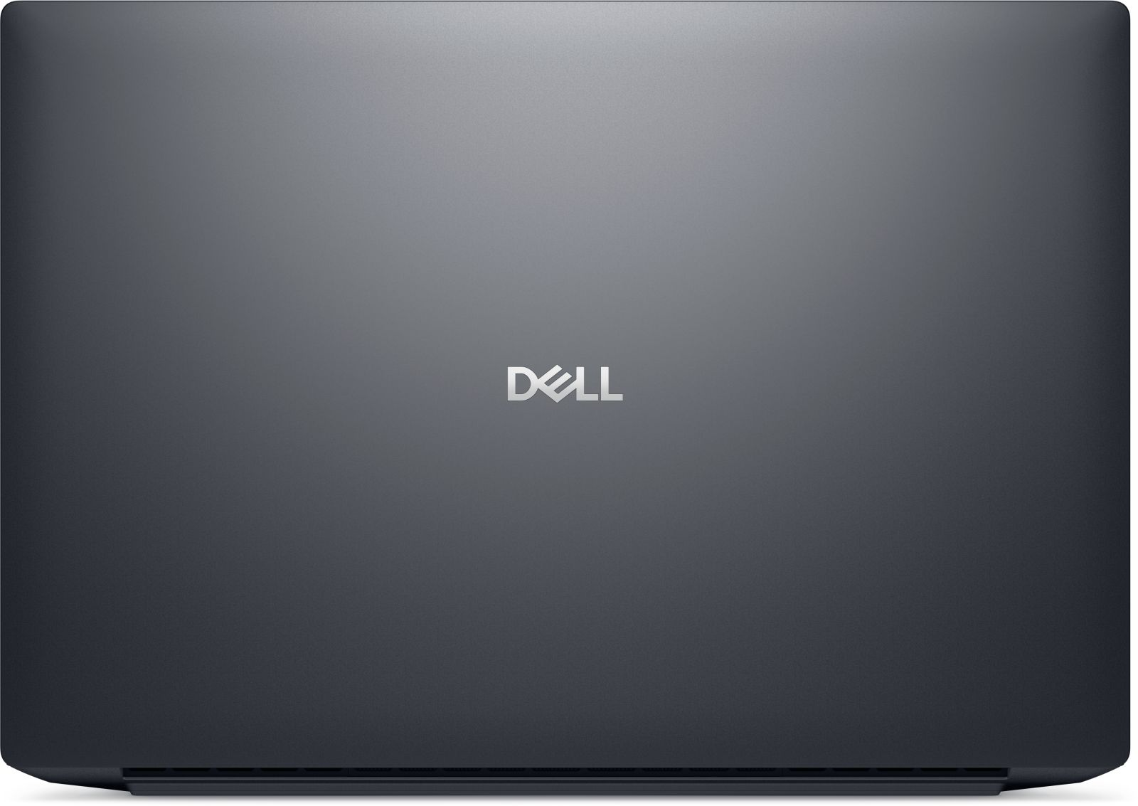 Ein geschlossener grauer Dell-Laptop. Das Dell-Logo ist mittig auf dem Deckel.