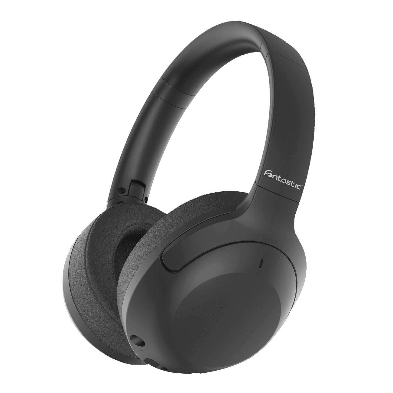 Cuffie nere su sfondo bianco. La parola 'fantastic' è visibile. Le cuffie sono di tipo over-ear.