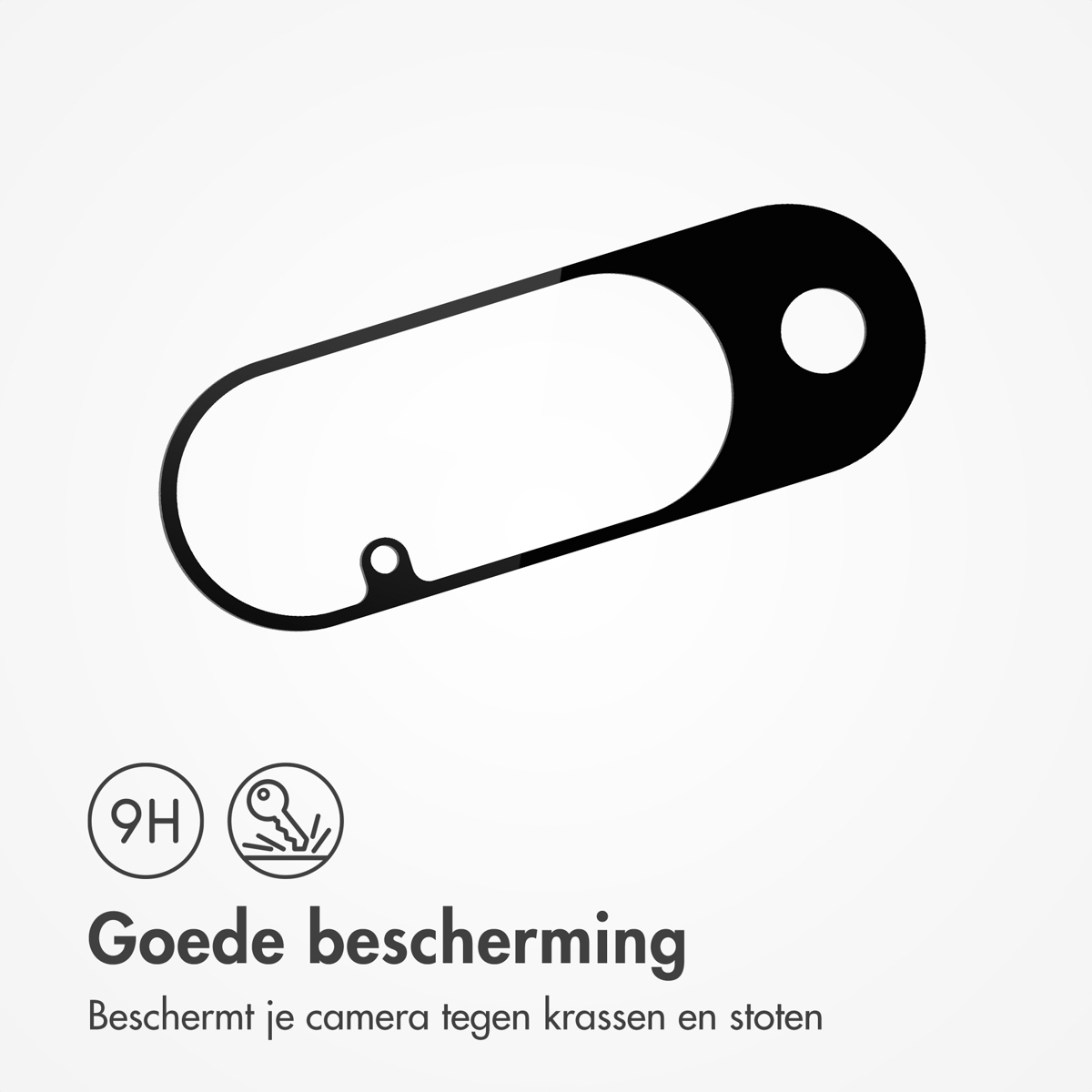 A black camera protector is shown on a white background. Text reads 'Good protection' and 'Protects your camera from scratches and bumps'.