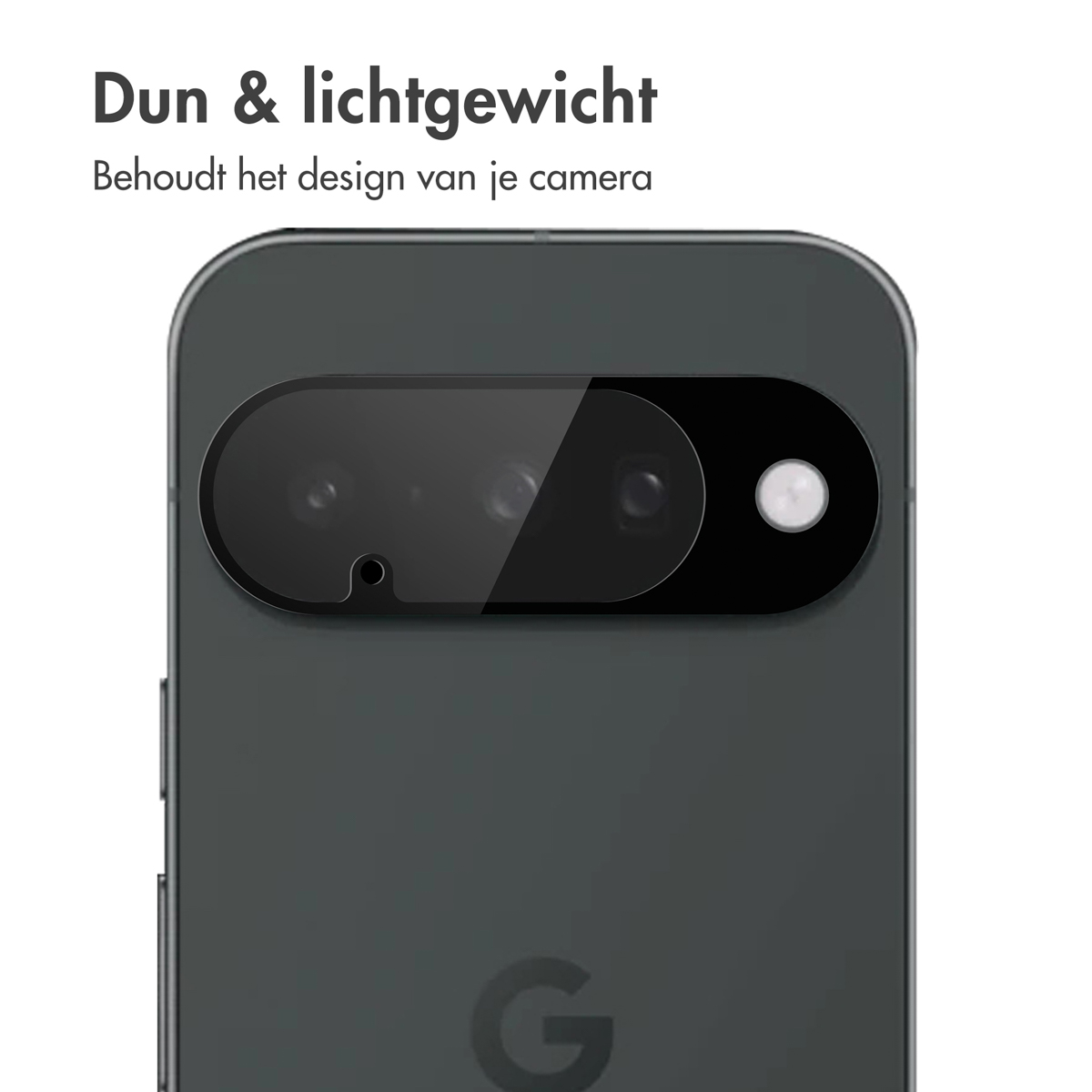 A close-up of a dark grey phone with a black camera lens cover. Text at the top says 'Thin & Lightweight'.