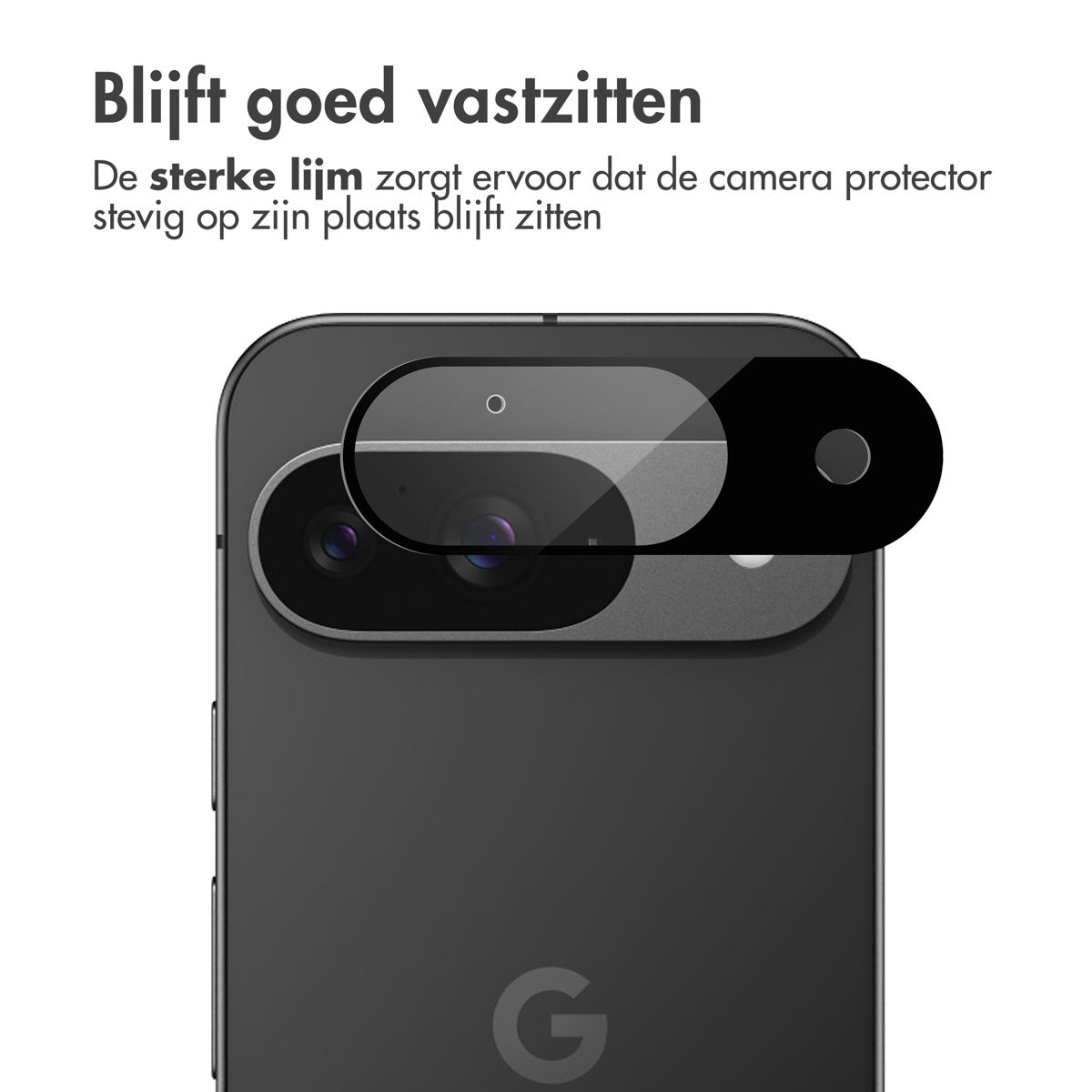 A phone with a camera protector applied. The phone is dark gray, with a black protector on the camera.