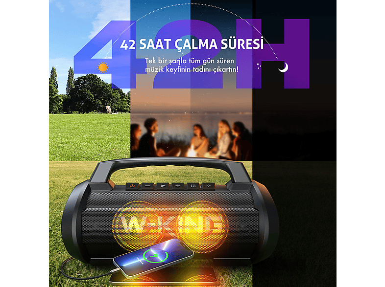 W-KING D10 70W Partybox Ultra Bass Taşınabilir Hoparlör Siyah