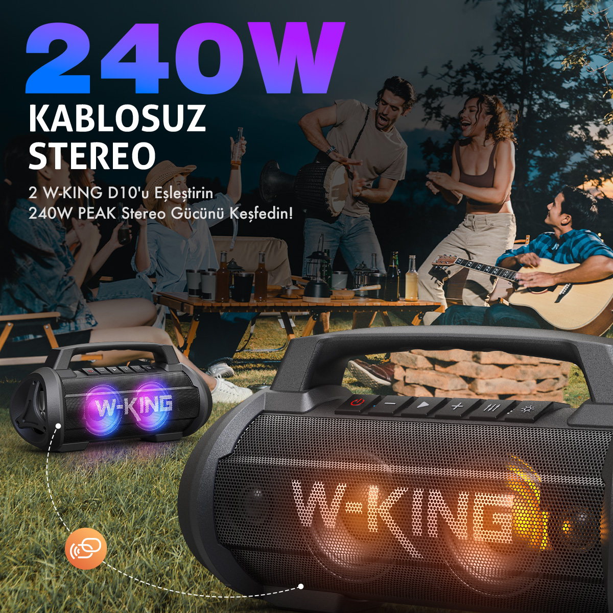 W-KING D10 70W Partybox Ultra Bass Taşınabilir Hoparlör Siyah