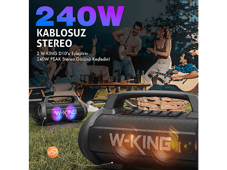 W-KING D10 70W Partybox Ultra Bass Taşınabilir Hoparlör Siyah
