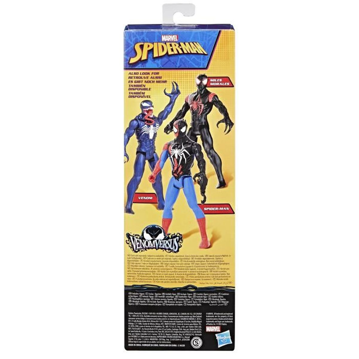 L'artwork della scatola presenta i personaggi di Spider-Man, Venom e Miles Morales. Lo sfondo mostra il logo Marvel e il titolo Venom Versus.