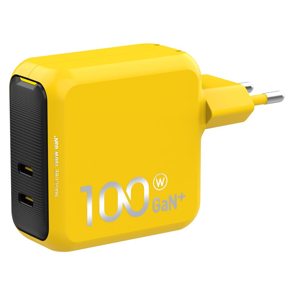 AOHI Magcube 2 Portlu Şarj Adaptörü, GaN+ 100W Hızlı Şarj Cihazı Sarı