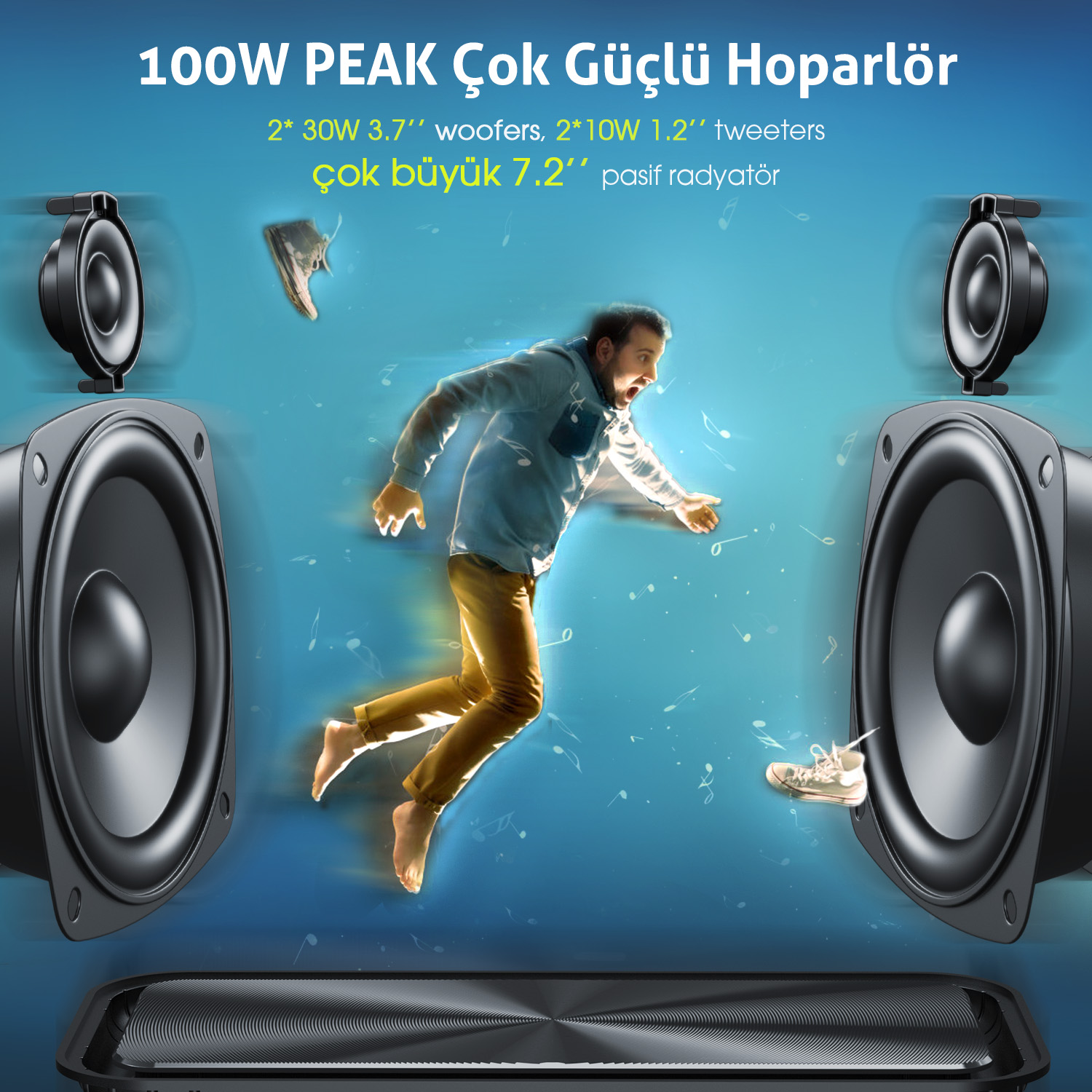W-KING D9-1 60W Ultra Bass Boombox Taşınabilir Hoparlör Yeşil