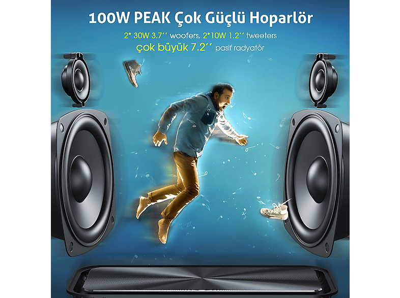 W-KING D9-1 60W Ultra Bass Boombox Taşınabilir Hoparlör Yeşil