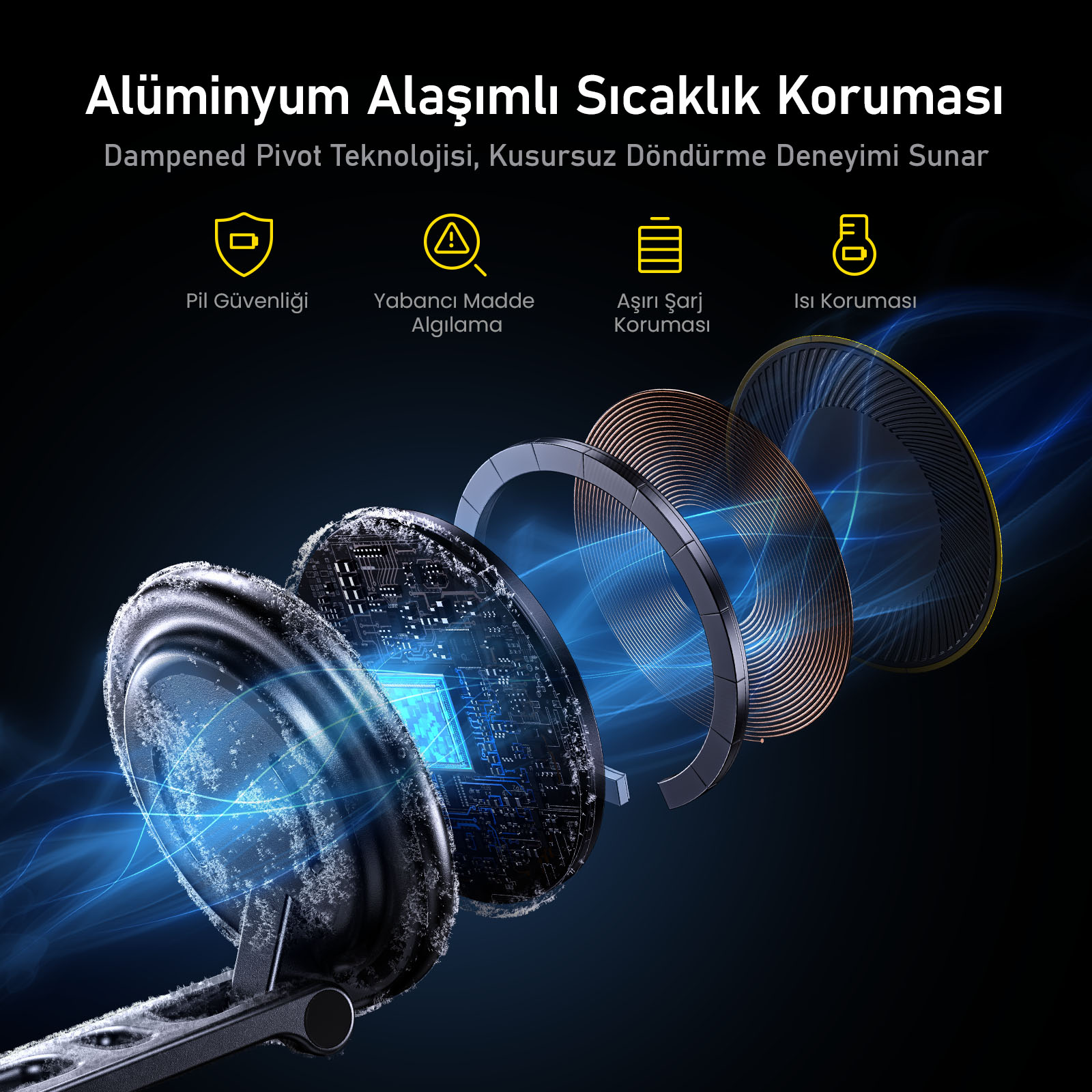 AOHI Superauto  Mıknatıslı Şarj Cihazı, 15W Handsfree Şarj Aleti Kablosuz Magsafe Araç İçi Şarj Cihazı Siyah