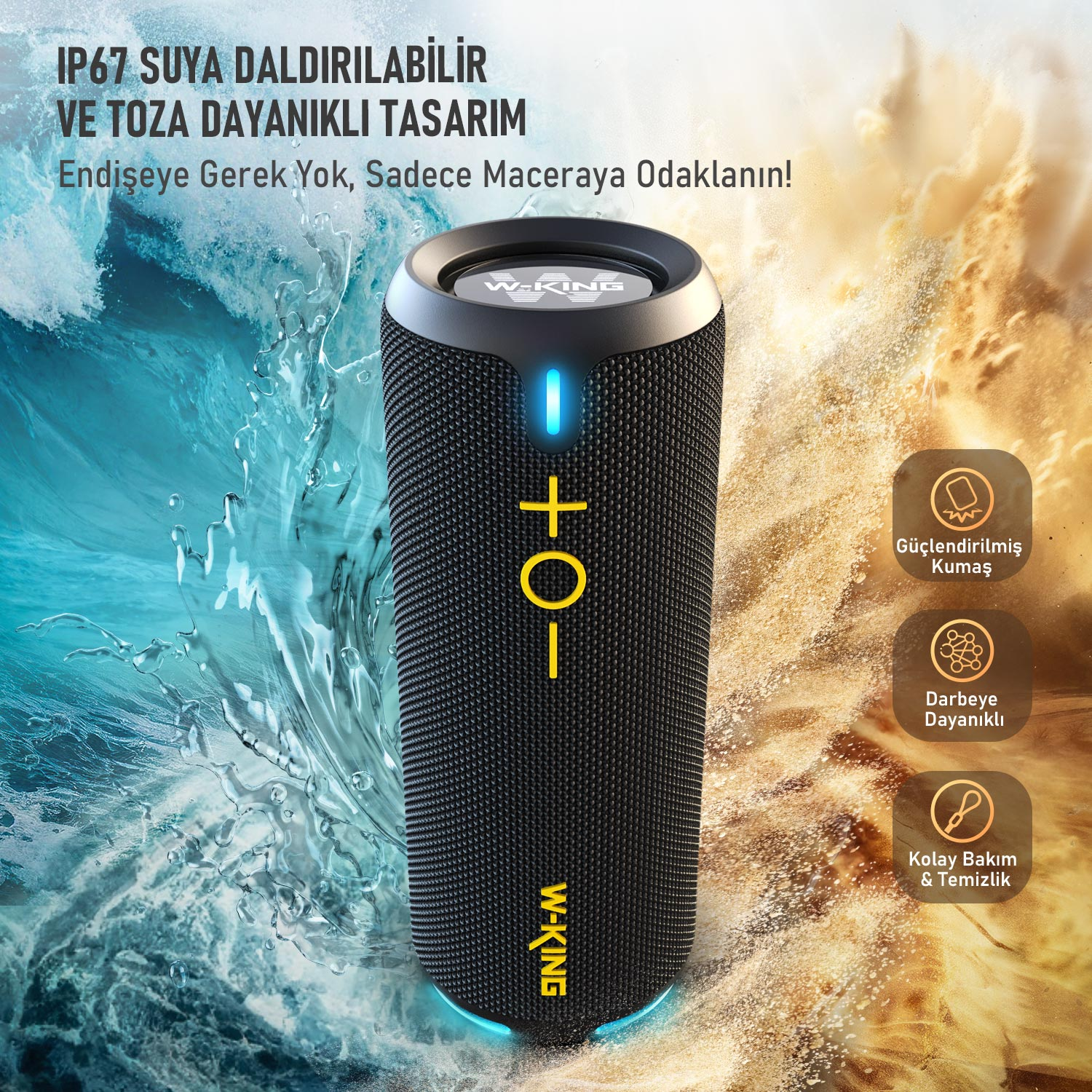 W-KING D320 40W 360° Surround Boombox Taşınabilir Hoparlör Siyah