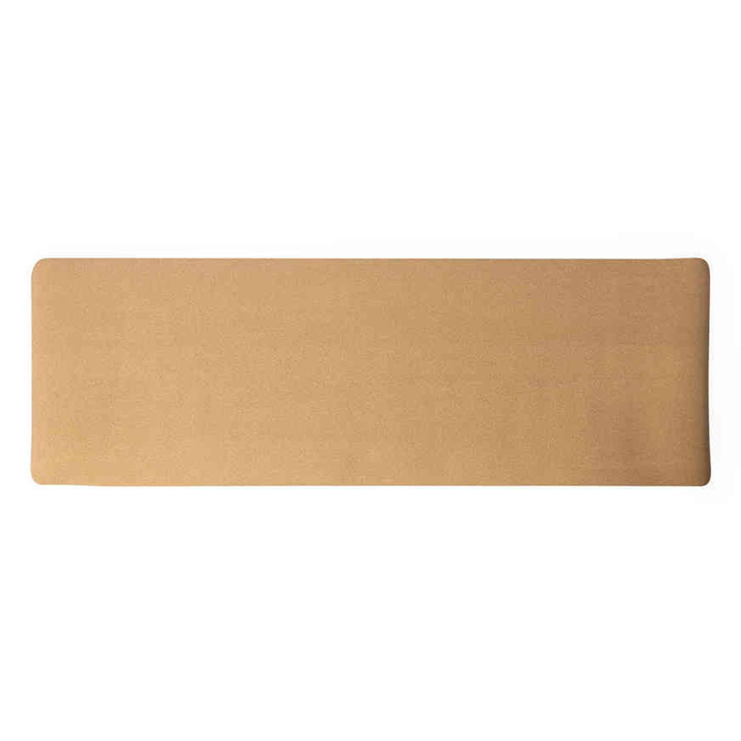 Un oggetto rettangolare color marrone chiaro con angoli arrotondati è centrato su uno sfondo bianco.