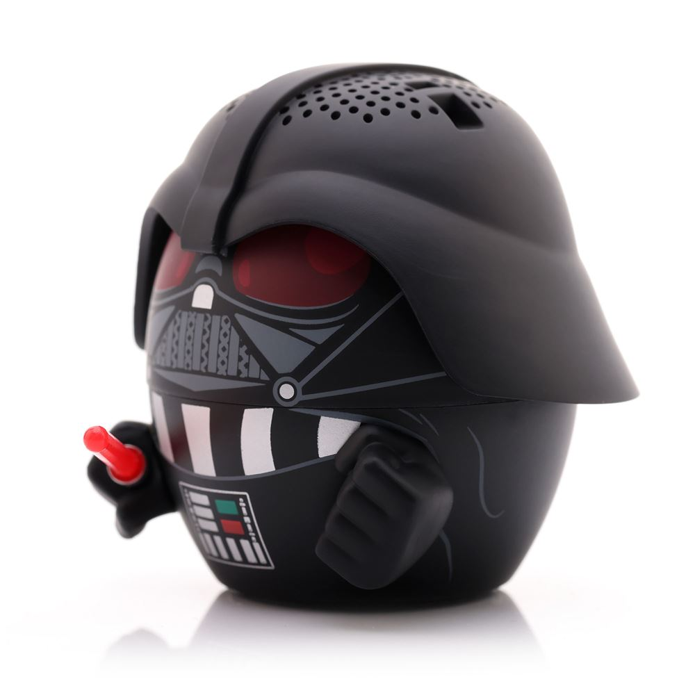 Stilisierte Darth-Vader-Figur, schwarz mit roten Augen, hält ein rotes Lichtschwert, auf weißem Untergrund.