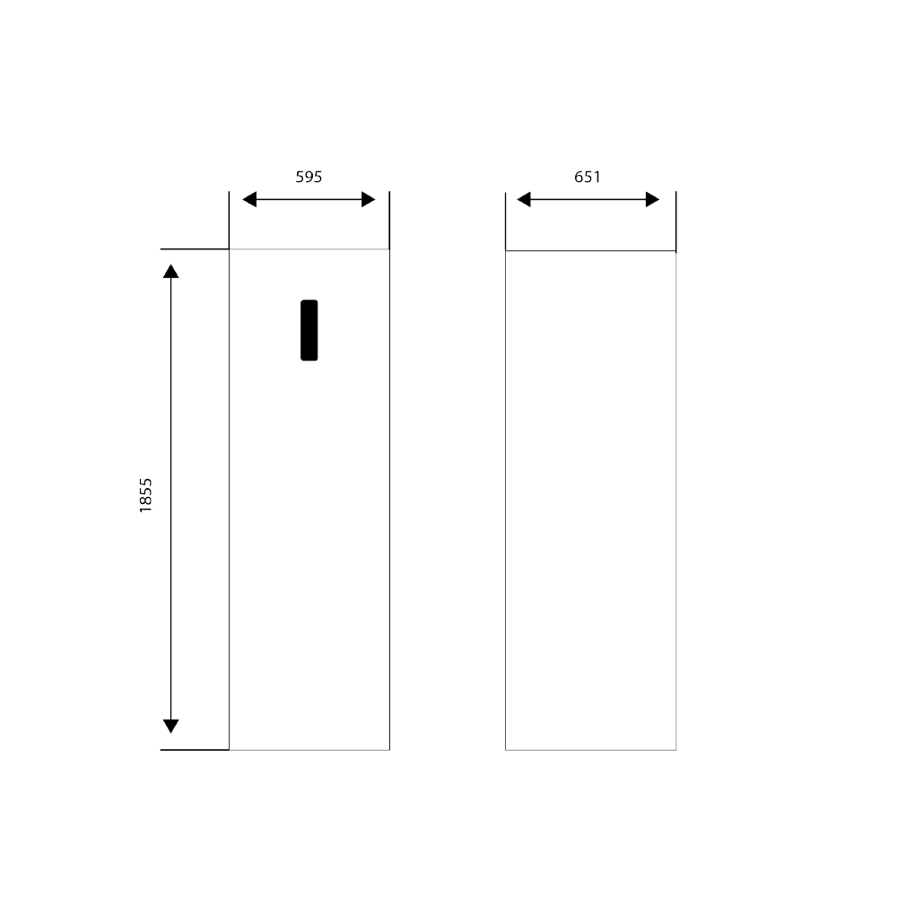 Diagrama con dos rectángulos. El izquierdo tiene dimensiones 595x1855, el derecho 651x?. Una barra negra está en el rectángulo izquierdo.