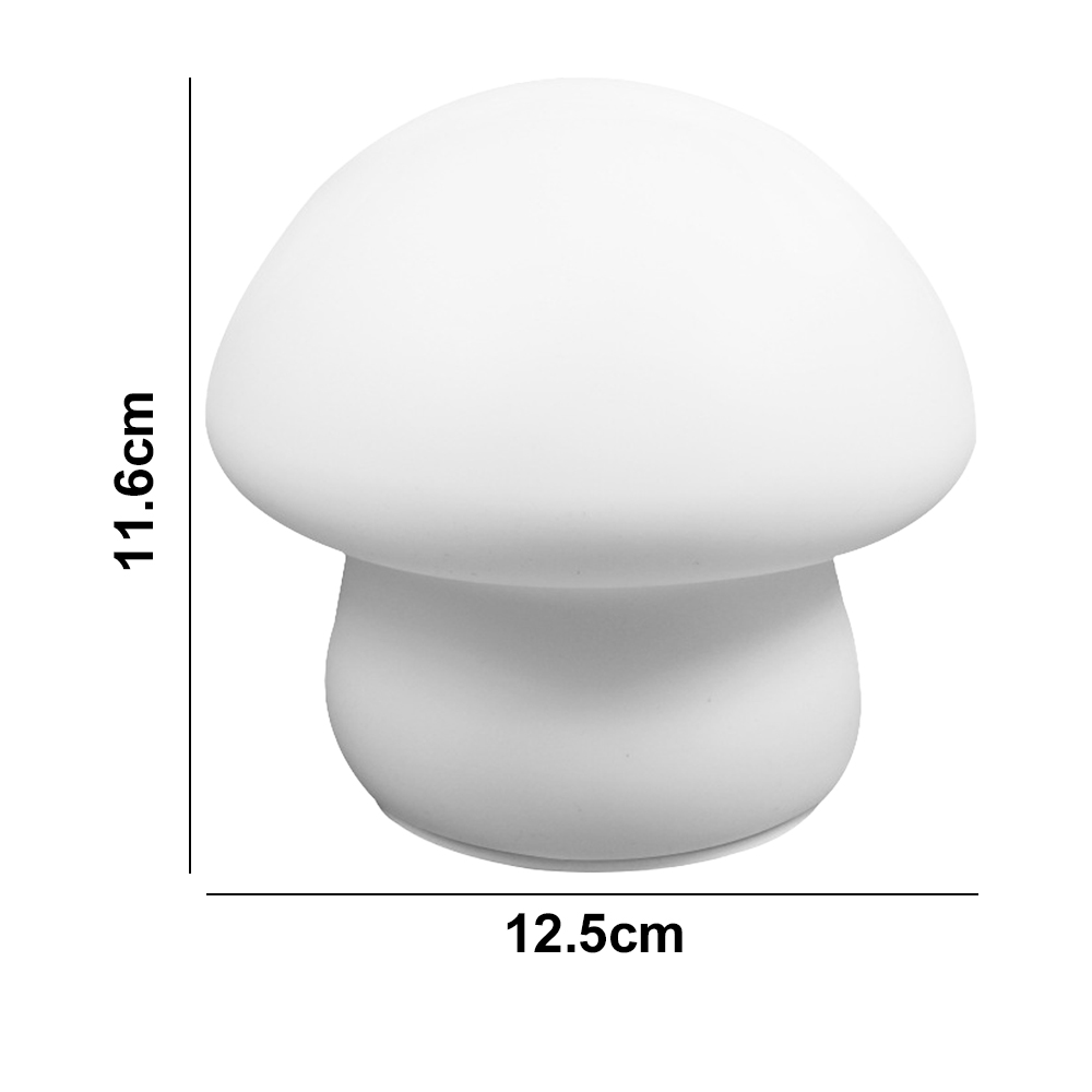 Ein weißes pilzförmiges Objekt. Die Abmessungen sind 11,6 cm hoch und 12,5 cm breit. Das Objekt hat eine abgerundete Kappe und einen zylindrischen Stiel.