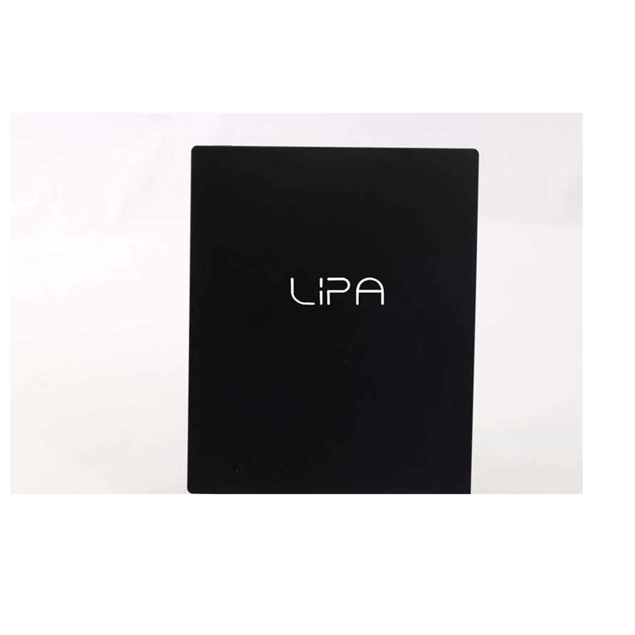 Czarny prostokątny obiekt z białym napisem 'LIPA', wyśrodkowany na białym tle.