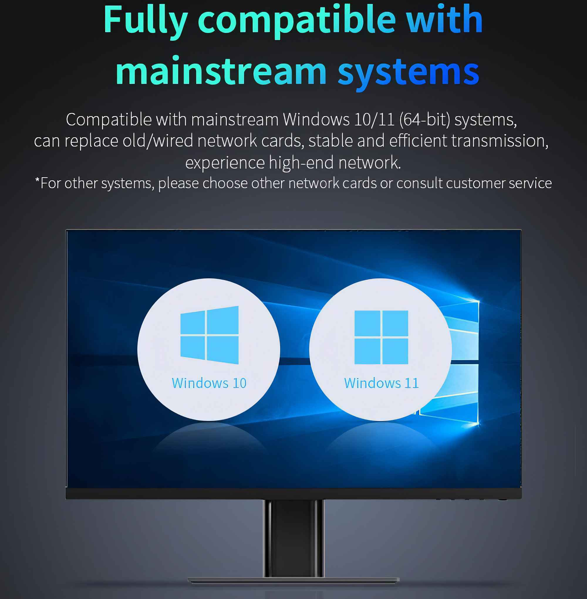 Monitor mit Text zur Kompatibilität mit Windows 10/11 und Logos von Windows 10 und 11.