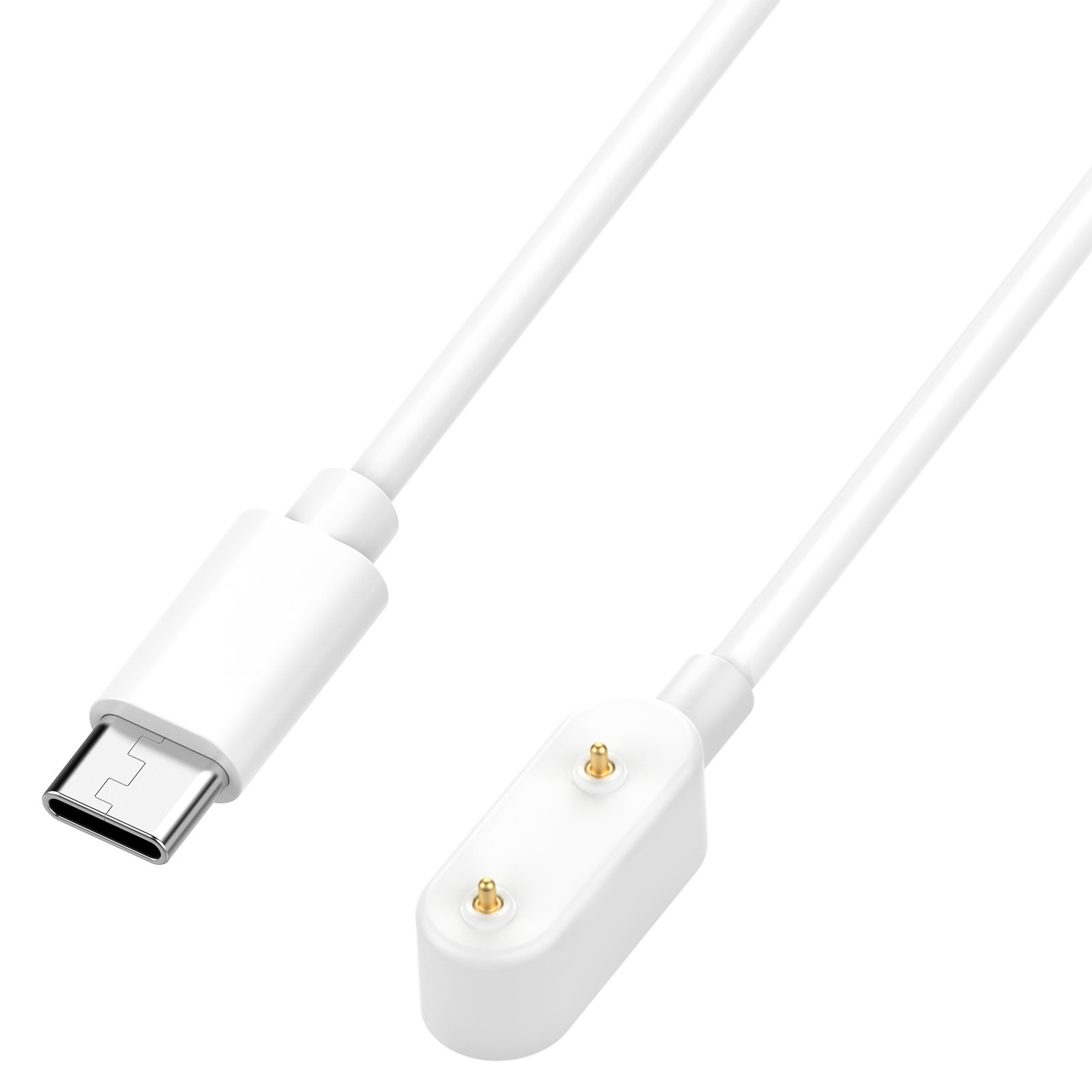 Weißes USB-C-Ladekabel mit Magnetanschluss. Das Kabel ist weiß. Der Hintergrund ist weiß.