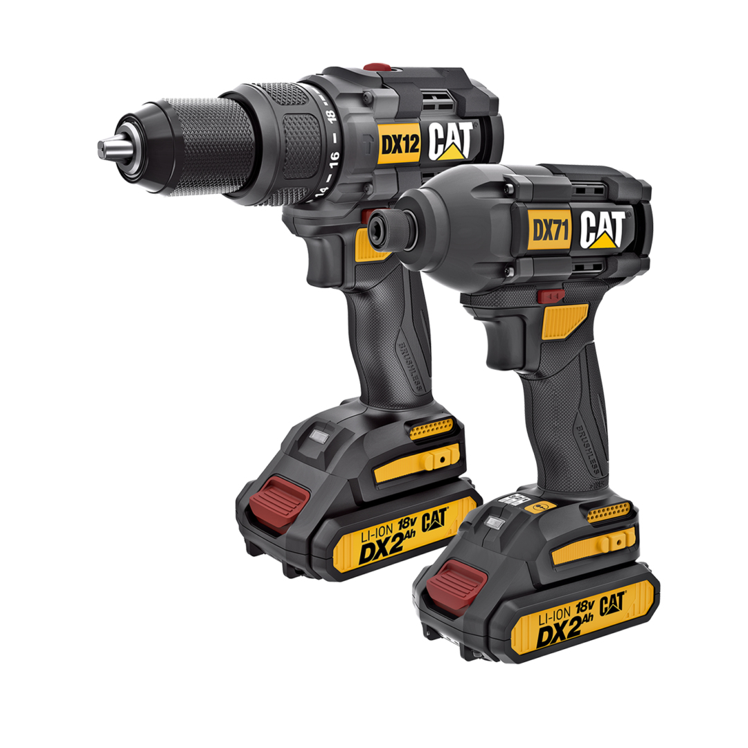 CAT DX12K 18V/2.0Ah Li-ion Çift Akülü Kömürsüz Profesyonel Şarjlı Darbeli Matkap Seti