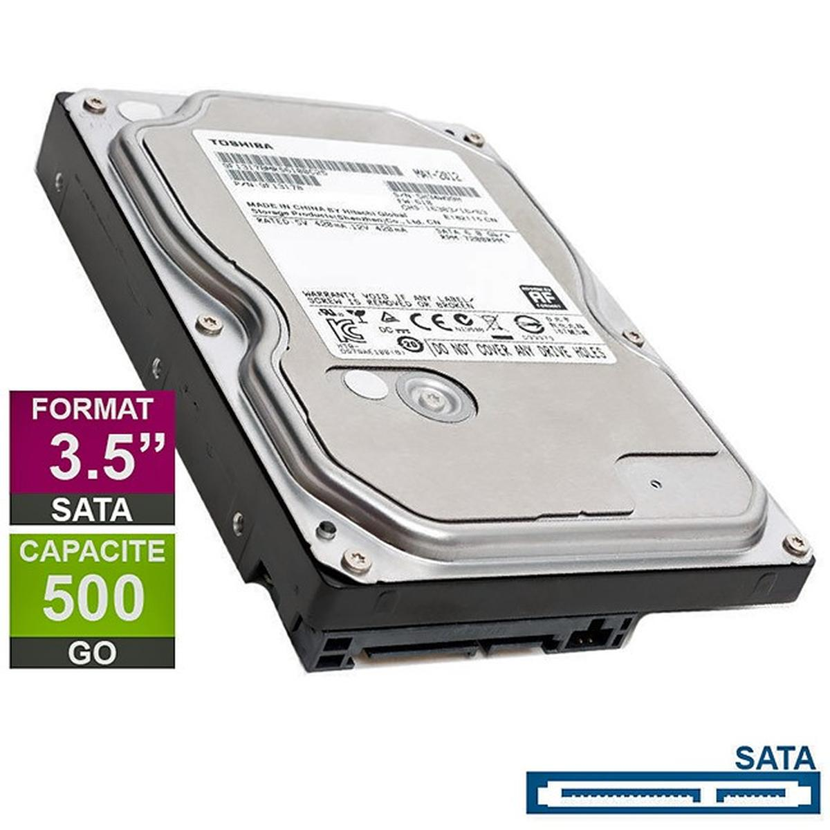Un disco rigido SATA Toshiba da 3,5". Visualizza informazioni sull'unità, tra cui capacità e specifiche.