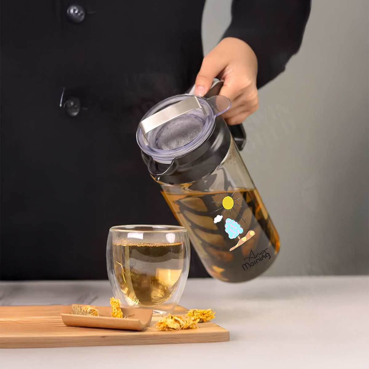 ANY MORNING 1300 ml CGJ054  Borosilikat Cam Soğuk Kahve Çay Demleme Sürahisi